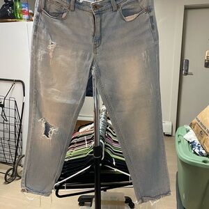 Denim&Co Light Blue Distressed Boyfriend Jeans